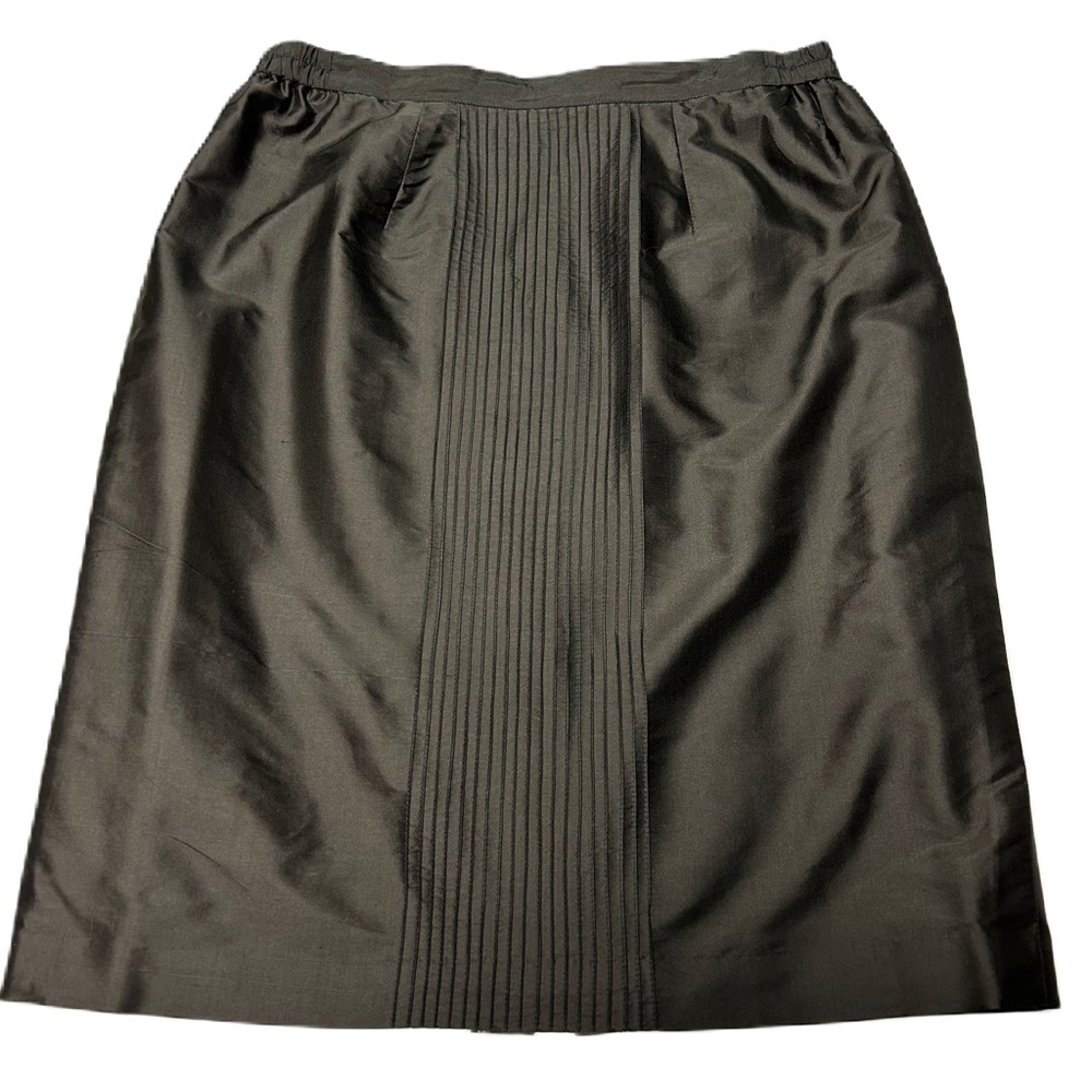 Vintage Womens 100% Silk‎ Midi Skirt Size 12 M Zip Straight Slit Handmade Black